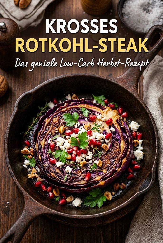Kross gebratenes Rotkohl-Steak auf einem Teller – einfaches Low-Carb-Herbstrezept