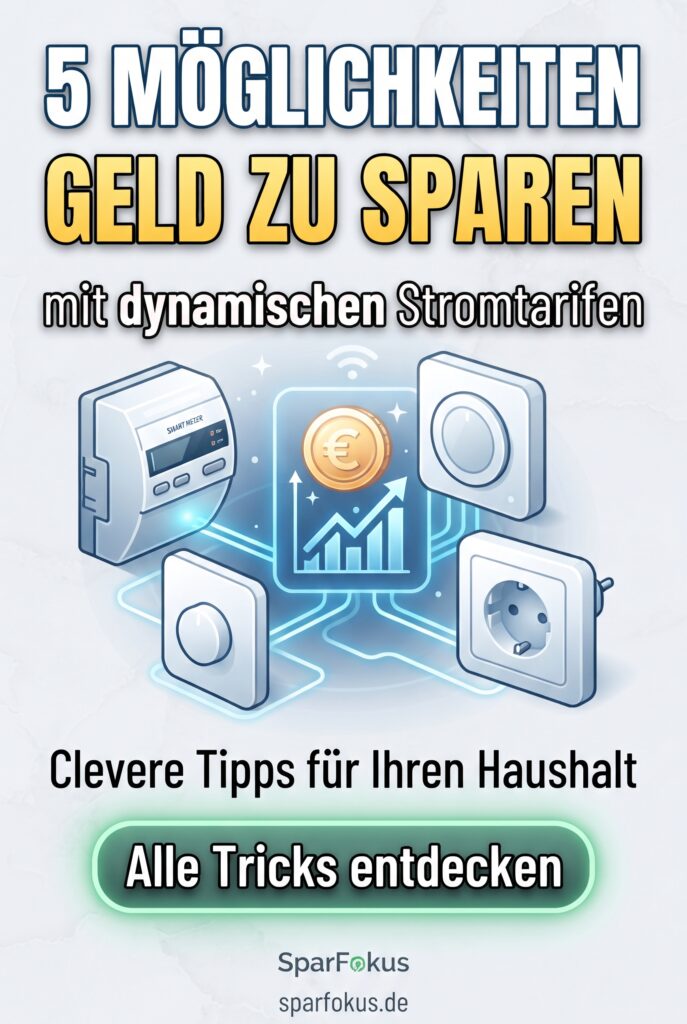 Grafische Illustration mit Smart-Home-Geräten, Stromzähler und Euro-Münze zum Thema Geld sparen mit dynamischen Stromtarifen.